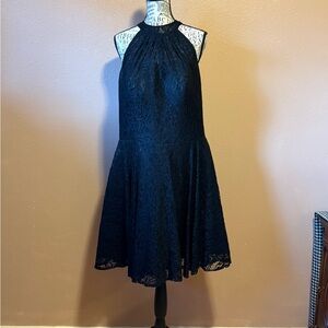 Chic Black Lace Halter Midi Dress